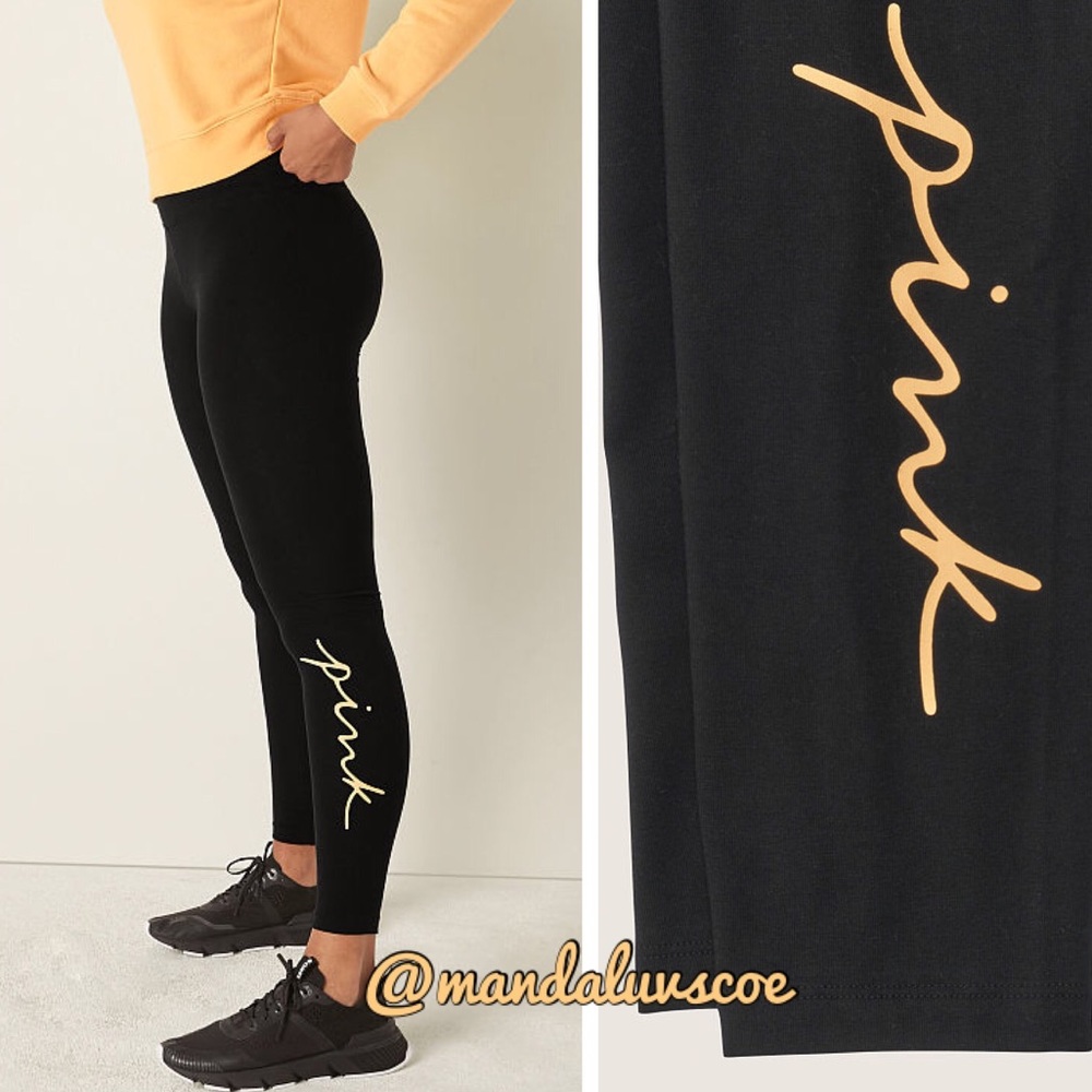 💕VS PINK BLACK HONEYCOMB SCRIPT LOGO LEGGINGS